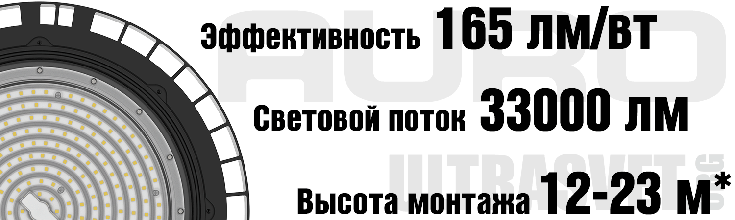 Мощный световой поток светильника AURO-PRO-HB-T1-200