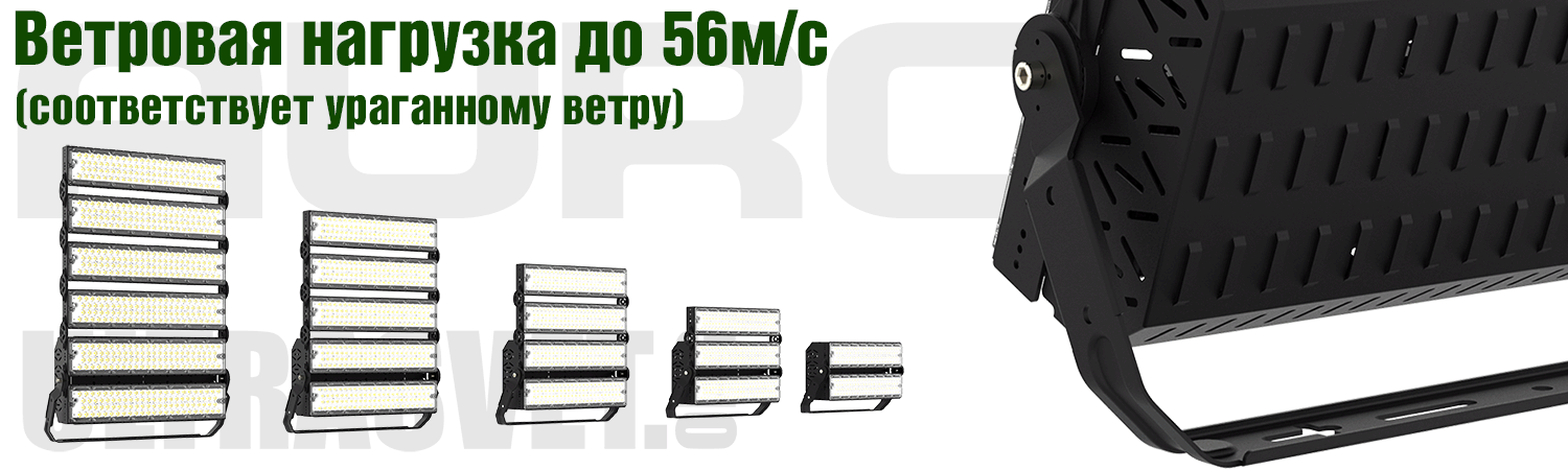 Устойчивость прожекторов AURO-PRO-FL-G3-1000 к ураганному ветру